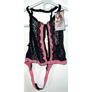 Blush Lingerie Black & Pink Lace Top With Adjustable Straps & Neck Wrap design L